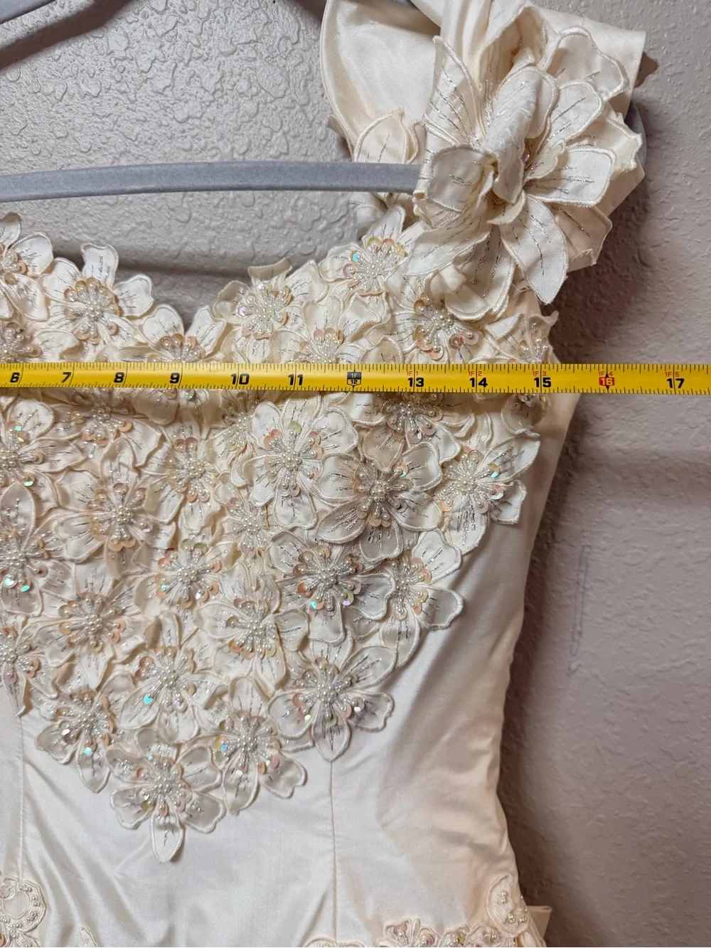 Vintage 100% Silk Wedding Dress Size 10 Romantic Princess Floral Beaded